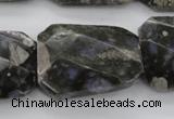 COP493 22*30mm faceted & twisted rectangle natural grey opal beads