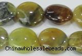 COP553 15.5 inches 20mm flat round yellow & green natural opal beads