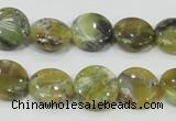 COP557 15.5 inches 14mm flat round natural yellow & green opal beads