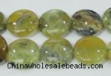 COP558 15.5 inches 18mm flat round natural yellow & green opal beads