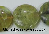 COP559 15.5 inches 30mm flat round natural yellow & green opal beads