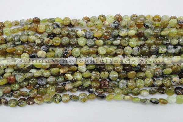 COP566 15.5 inches 8mm flat round natural yellow & green opal beads