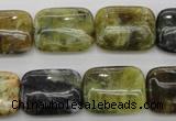 COP569 15.5 inches 15*20mm rectangle natural yellow & green opal beads