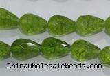 COQ109 15.5 inches 10*14mm faceted teardrop dyed olive quartz beads