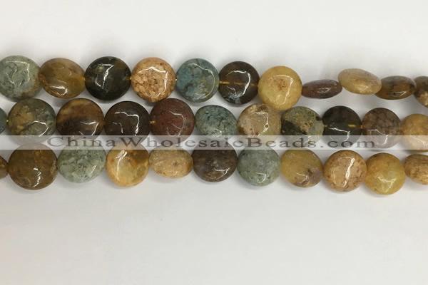 COS244 15.5 inches 12mm flat round ocean stone beads wholesale