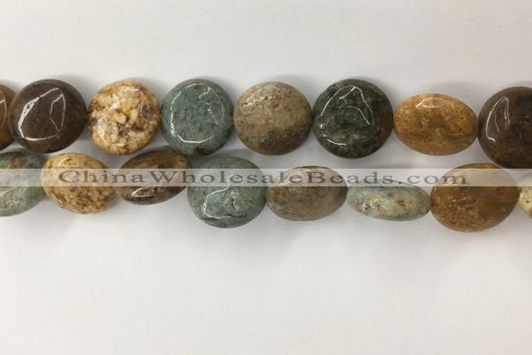 COS246 15.5 inches 16mm flat round ocean stone beads wholesale