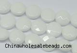 CPB301 15 inches 12mm faceted coin white porcelain beads