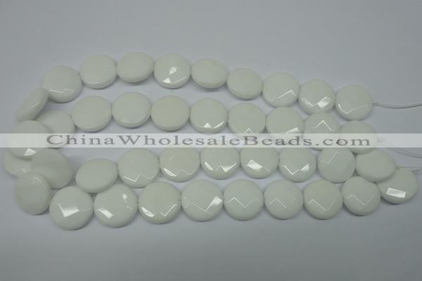 CPB305 15 inches 20mm faceted coin white porcelain beads