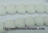 CPB311 15 inches 14*14mm faceted heart white porcelain beads