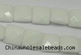 CPB320 15 inches 12*12mm faceted square white porcelain beads