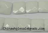 CPB321 15 inches 14*14mm faceted square white porcelain beads