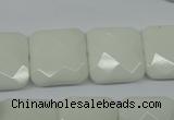 CPB323 15 inches 18*18mm faceted square white porcelain beads