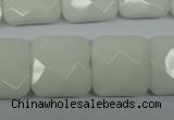 CPB324 15 inches 20*20mm faceted square white porcelain beads