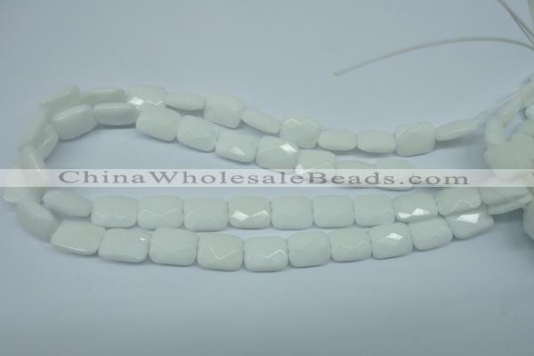 CPB329 15 inches 12*16mm faceted rectangle white porcelain beads