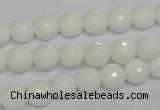 CPB33 15.5 inches 8mm faceted round white porcelain beads wholesale