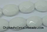 CPB338 15 inches 13*18mm faceted oval white porcelain beads