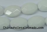 CPB339 15 inches 15*20mm faceted oval white porcelain beads