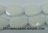 CPB348 15 inches 15*20mm faceted flat teardrop white porcelain beads