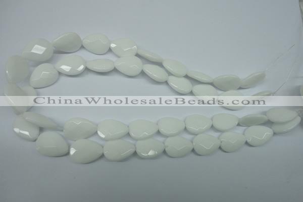 CPB348 15 inches 15*20mm faceted flat teardrop white porcelain beads