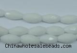 CPB357 15 inches 6*12mm faceted rice white porcelain beads wholesale