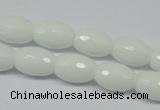 CPB358 15 inches 8*12mm faceted rice white porcelain beads wholesale