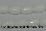 CPB41 15.5 inches 10*14mm faceted drum white porcelain beads