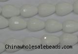 CPB51 15.5 inches 10*14mm faceted teardrop white porcelain beads