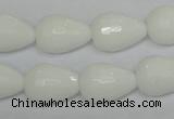 CPB53 15.5 inches 13*18mm faceted teardrop white porcelain beads