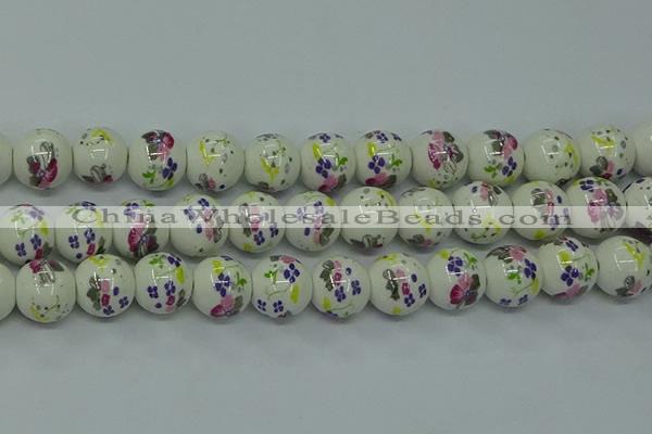 CPB775 15.5 inches 14mm round Painted porcelain beads