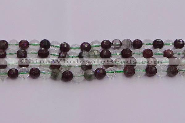 CPC11 15.5 inches 8mm faceted round green phantom quartz beads