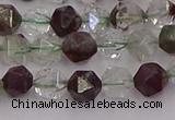 CPC15 15.5 inches 6mm faceted nuggets green phantom quartz beads