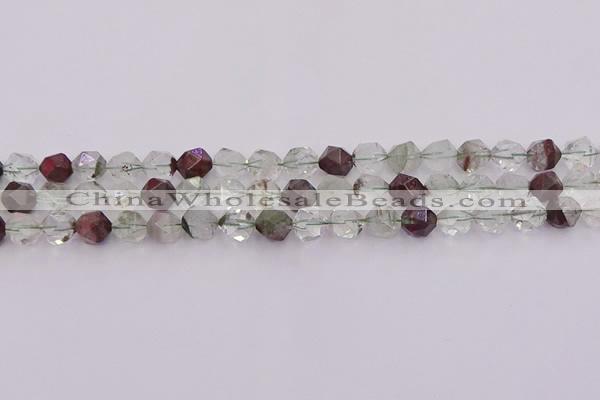 CPC16 15.5 inches 8mm faceted nuggets green phantom quartz beads