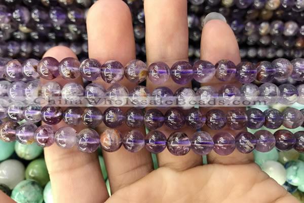 CPC611 15.5 inches 8mm round purple phantom quartz beads