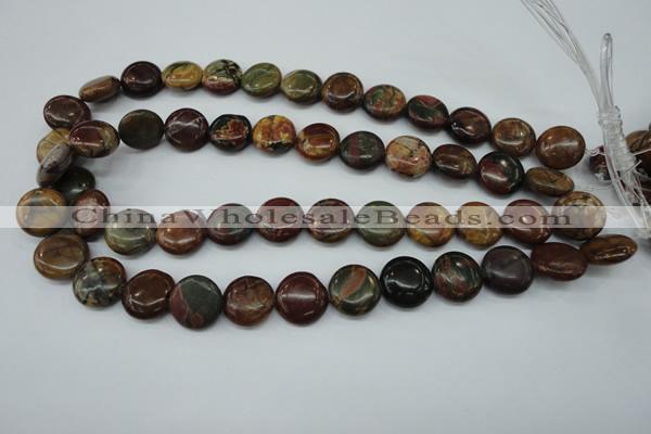 CPJ163 15.5 inches 16mm flat round picasso jasper gemstone beads