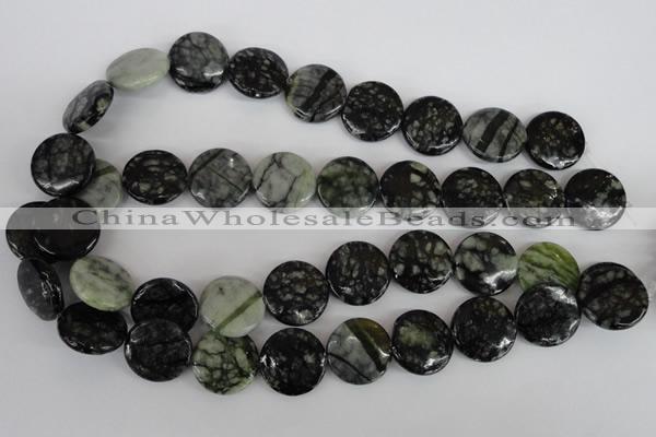 CPJ216 15.5 inches 20mm flat round green picasso jasper beads