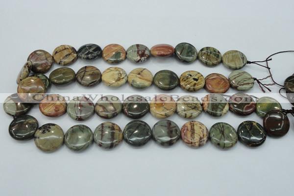 CPJ27 15.5 inches 20mm flat round picasso jasper beads wholesale