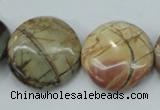 CPJ28 15.5 inches 25mm flat round picasso jasper beads wholesale