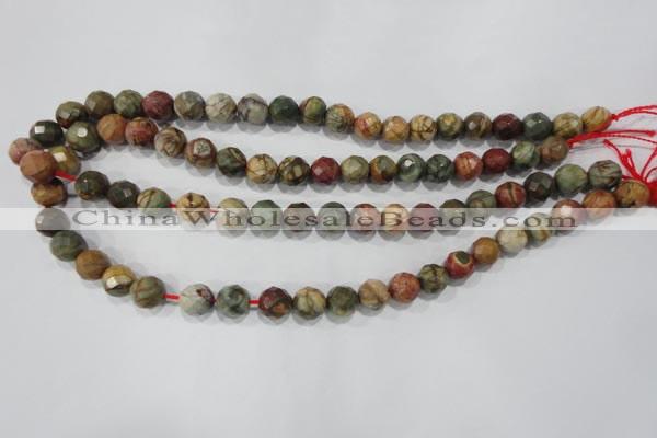 CPJ303 15.5 inches 10mm faceted round picasso jasper beads wholesale