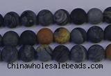 CPJ491 15.5 inches 6mm round matte black picasso jasper beads