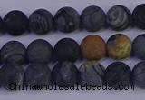 CPJ492 15.5 inches 8mm round matte black picasso jasper beads