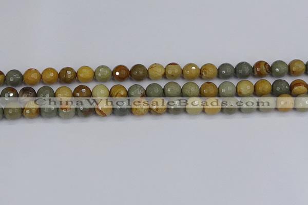 CPJ542 15.5 inches 8mm faceted round wildhorse picture jasper beads