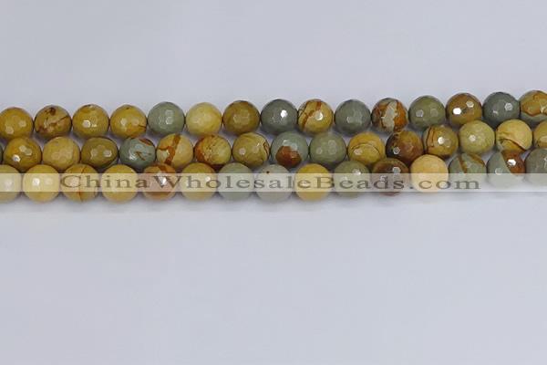 CPJ543 15.5 inches 10mm faceted round wildhorse picture jasper beads