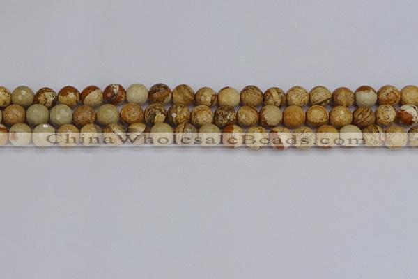 CPJ557 15.5 inches 8mm faceted round picture jasper beads