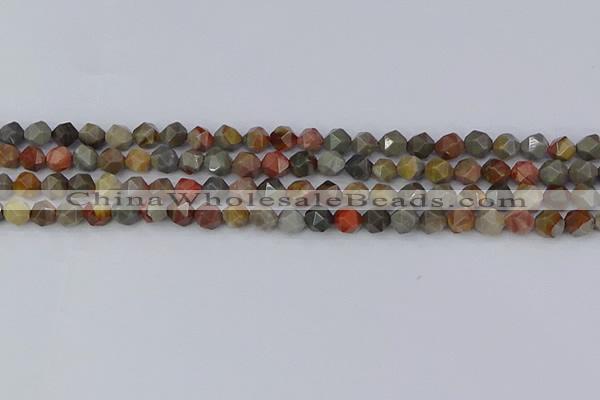 CPJ564 15.5 inches 6mm faceted nuggets polychrome jasper beads