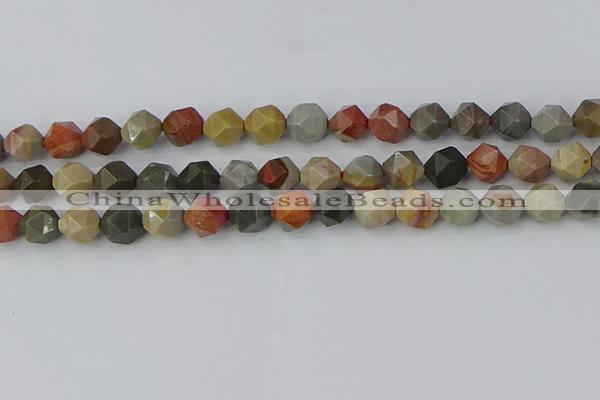 CPJ566 15.5 inches 10mm faceted nuggets polychrome jasper beads