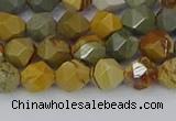 CPJ570 15.5 inches 6mm faceted nuggets wildhorse picture jasper beads
