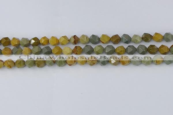 CPJ571 15.5 inches 8mm faceted nuggets wildhorse picture jasper beads