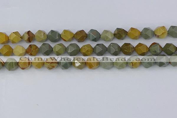 CPJ573 15.5 inches 12mm faceted nuggets wildhorse picture jasper beads