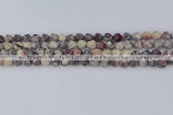 CPJ620 15.5 inches 6mm faceted nuggets purple striped jasper beads