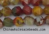 CPJ626 15.5 inches 6mm faceted nuggets picasso jasper beads